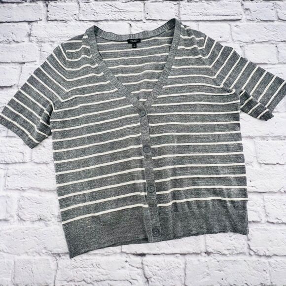 NOT FOR SALE          Talbots Sweater Size XL Metallic Silver Grey White Striped - Picture 1 of 9